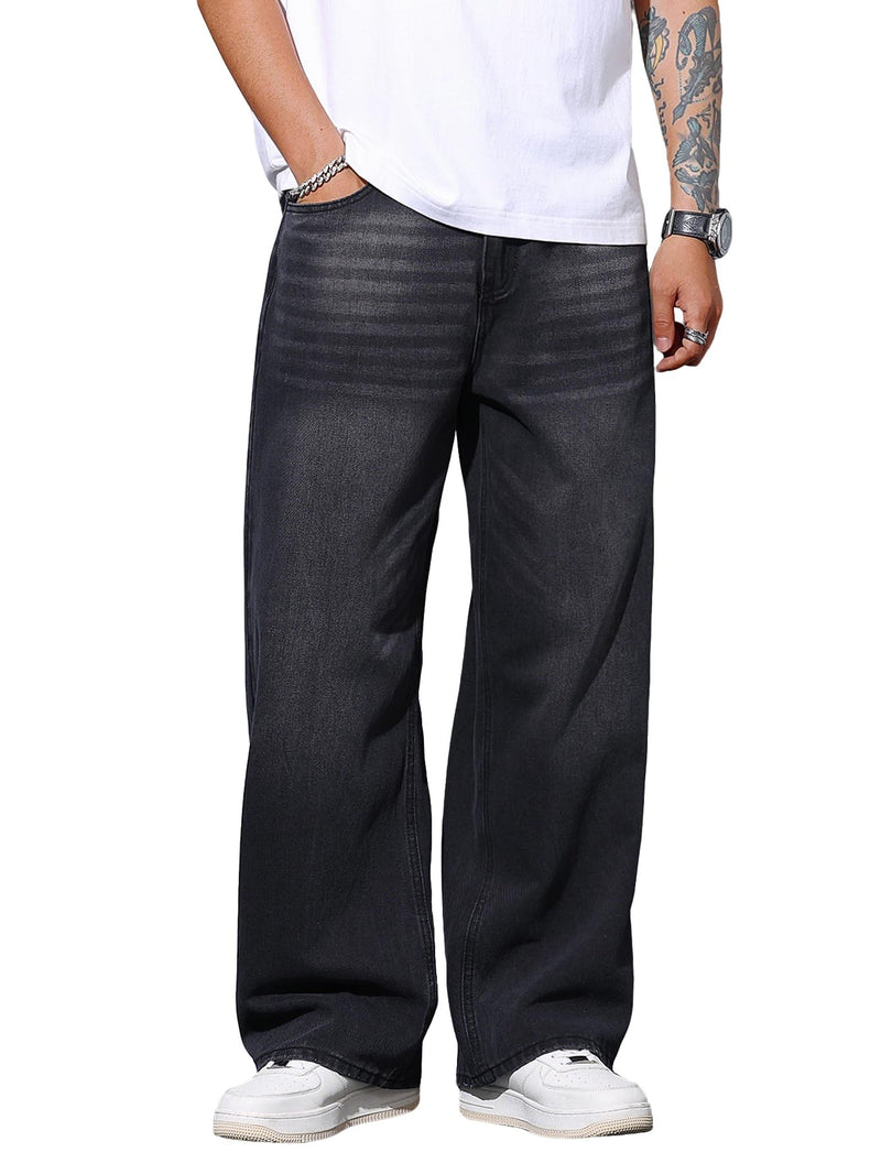 Mens Wide Leg Baggy Jeans Y2k Casual Fashion Loose Denim Pants Work Office Streetwear-75
