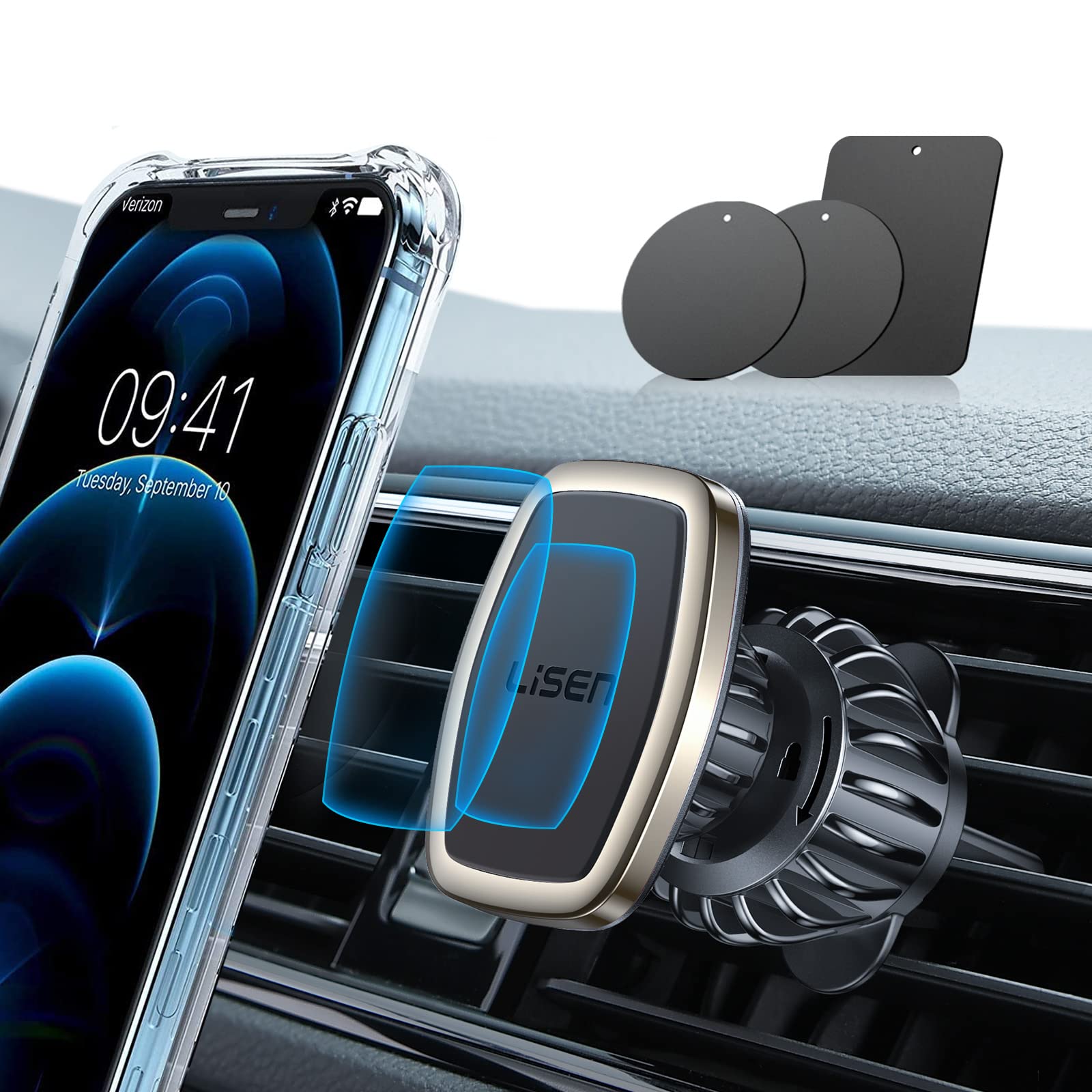 LISEN Magnetic Phone Holder for Car, Car Phone Holder Magnetic with Upgraded Clip & Ultra 6 Strong Magnets, Magnetic Car Phone Mount Magnet for Car Automobile Cradles, Soporte de Telefono para carro