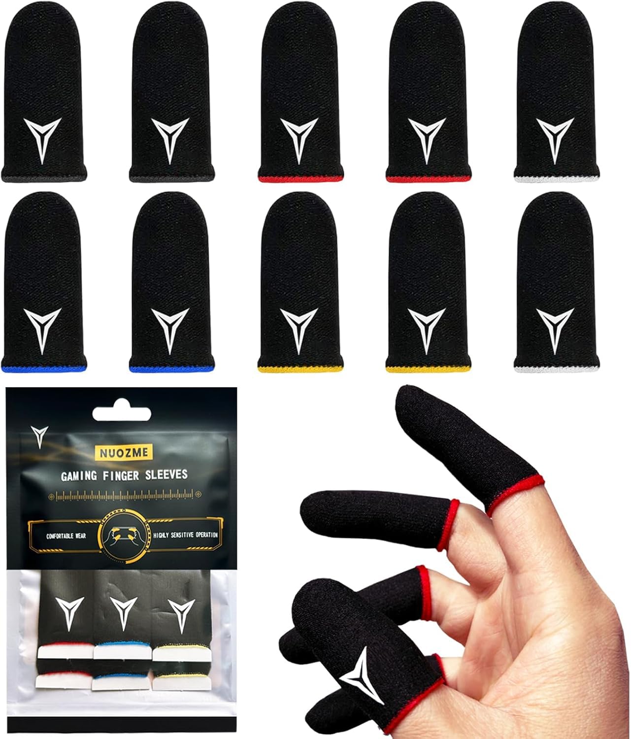 15 Pack 3 Colors E-Sports Light Model Gaming Finger Sleeves, 0.15mm Superconducting Nanofibers, Smooth Feel, Anti-Sweat, Extremely Thin, Fit All Touchscreen Devices