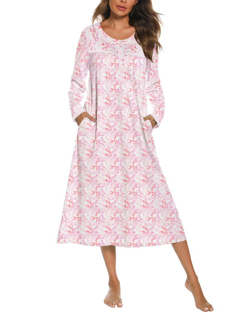 YOZLY Nightgowns for Women Soft Cotton Long Sleeve Night Gwon with Pockets-37