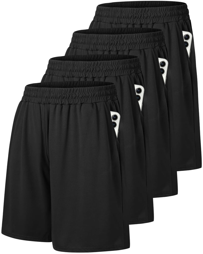 4 Pack Gym Mens Shorts - Basketball Athletic Shorts with Pockets Fitness Clothing Black Workout Quick Dry Shorts