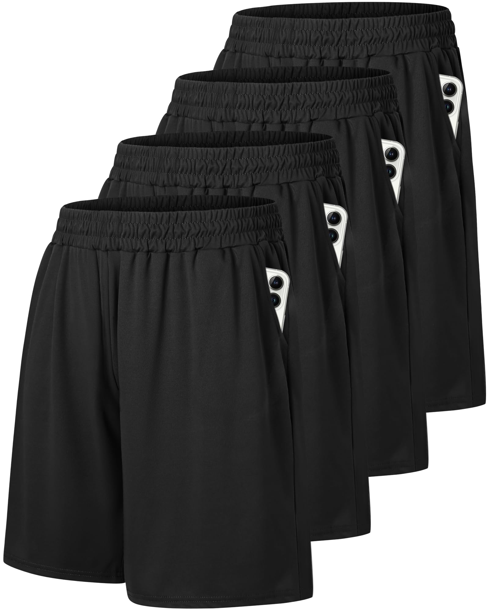 4 Pack Gym Mens Shorts - Basketball Athletic Shorts with Pockets Fitness Clothing Black Workout Quick Dry Shorts