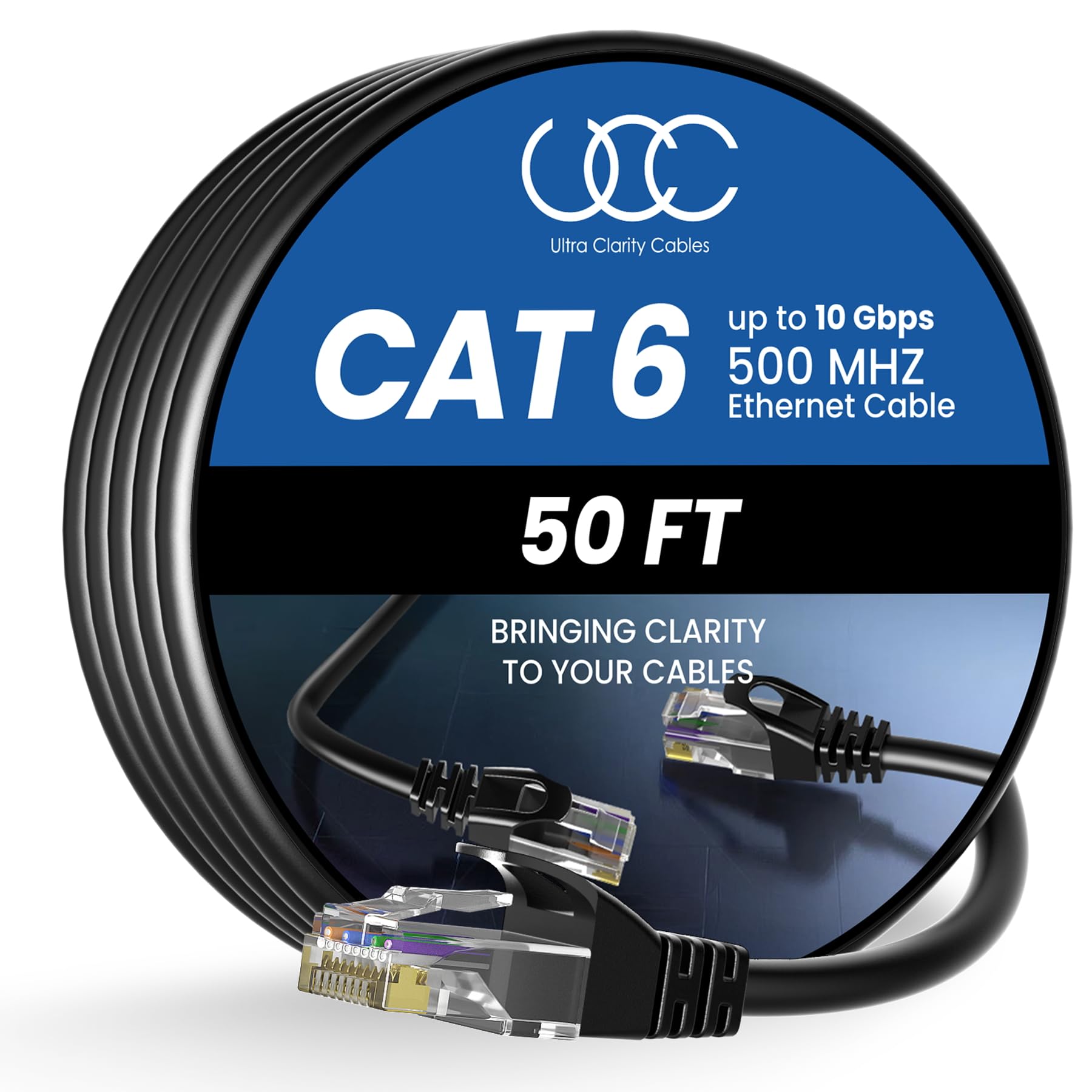 Ultra Clarity Cables Cat 6 Ethernet Cable 100 ft, Outdoor&Indoor 10Gbps Ethernet Cable, High Speed Cat6 Cable RJ45 LAN Internet Cable for Computer, Router, Modem, PS4/5, Xbox, Gaming - Black