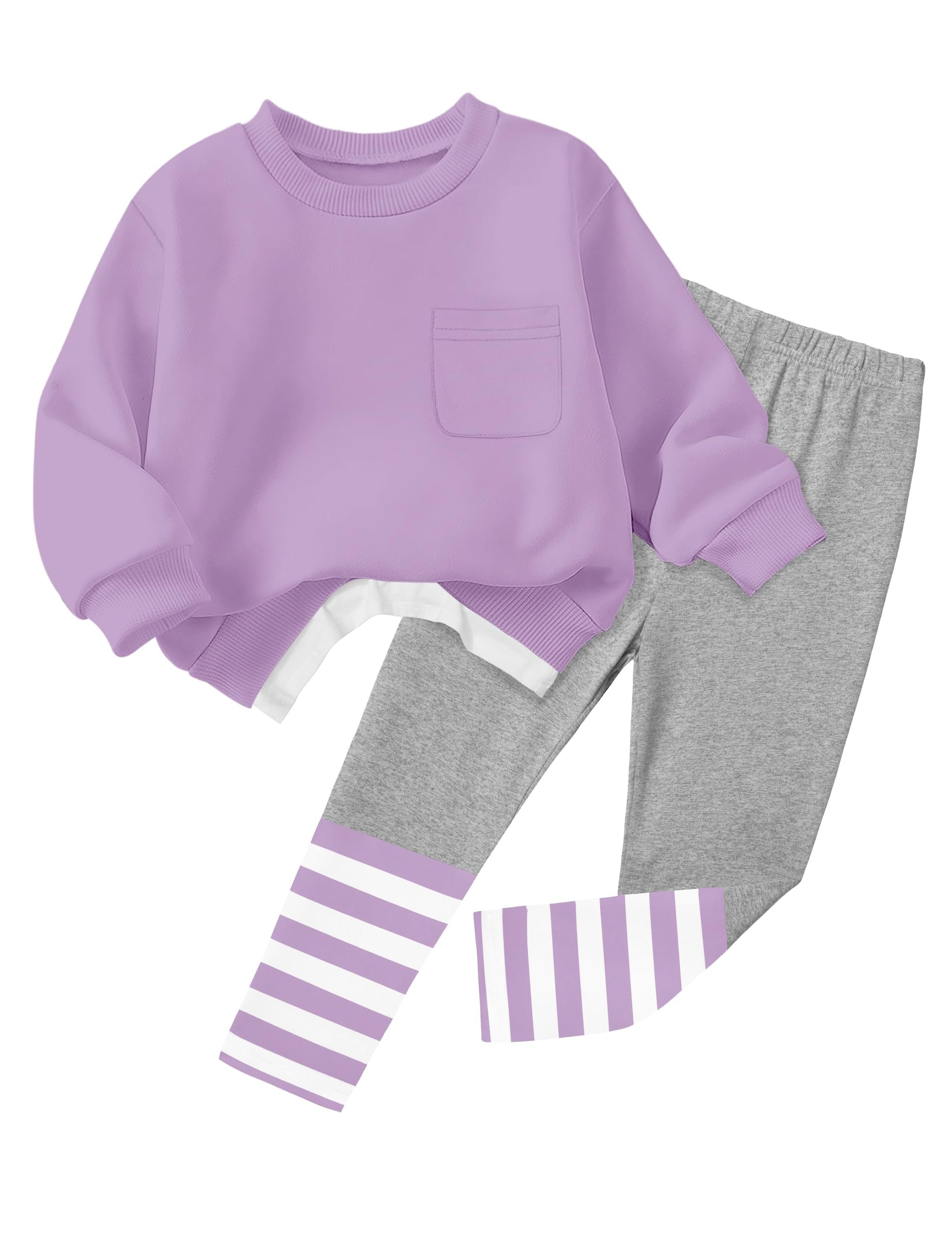 NAPU Little Girls Clothes 2Pcs Girls Outfits Pullover Sweatsuit Patchwork Striped Leggings Pants Set Fall Winter Clothes 2-8Y-32