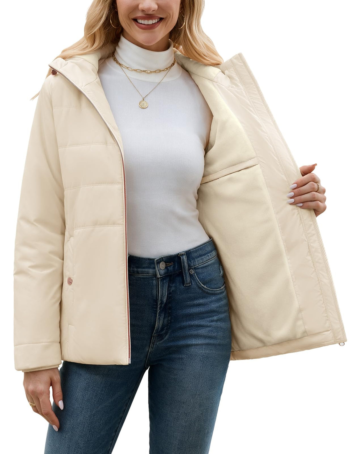 Yusongirl Women's Winter Quilted Puffer Jacket Water Repellent Fleece Lined