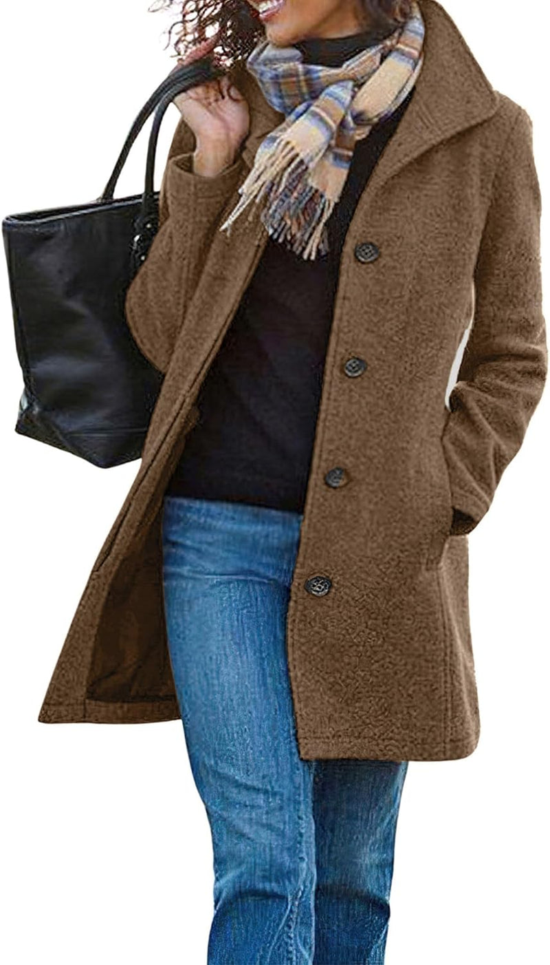 CHARTOU Women's Casual Thicken Wool Blend Stand Collar Single Breasted Pea Coat-18
