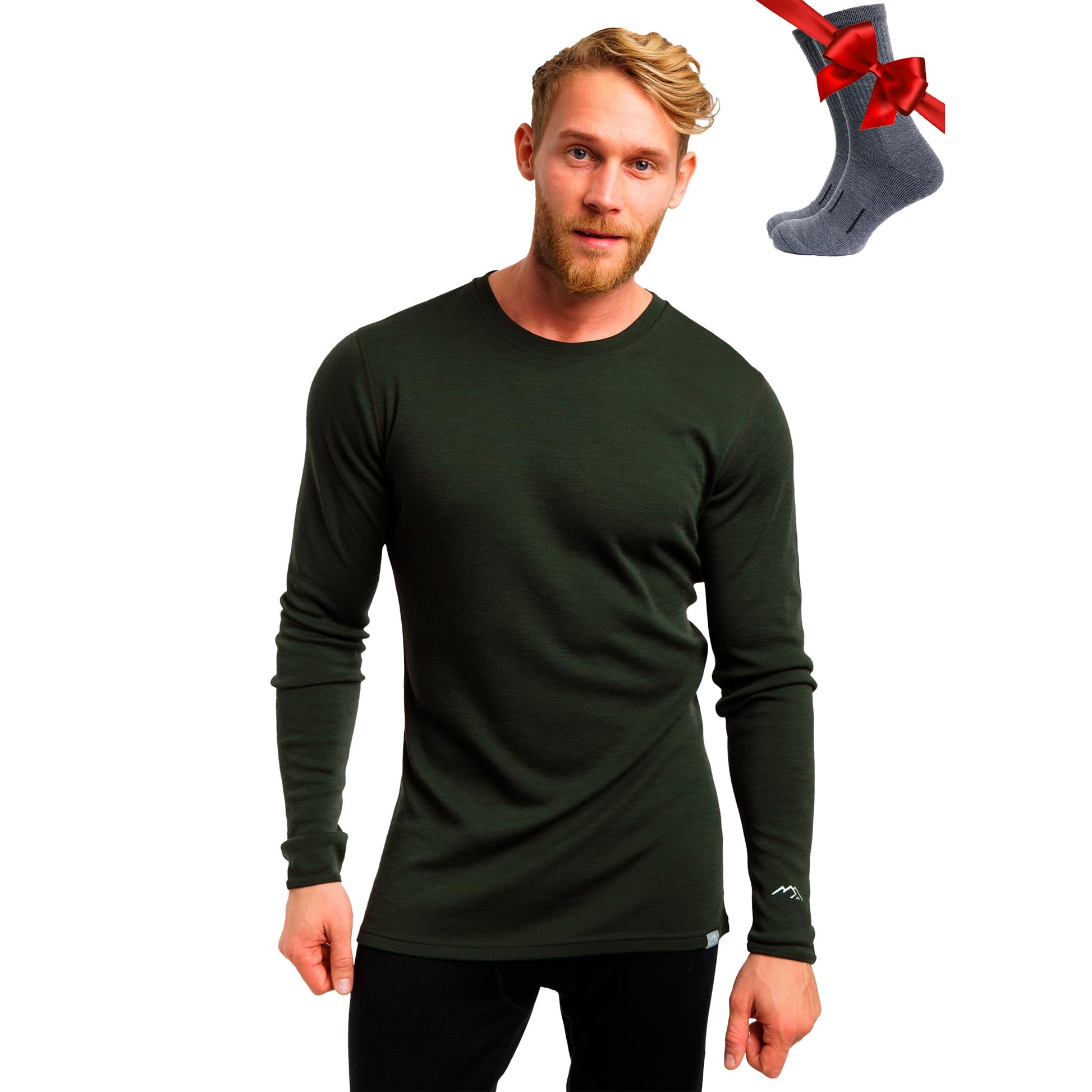 Merino.tech Merino Wool Base Layer - Mens 100% Merino Wool Long Sleeve Thermal Shirts Heavyweight, Midweight, Lite with Socks-24