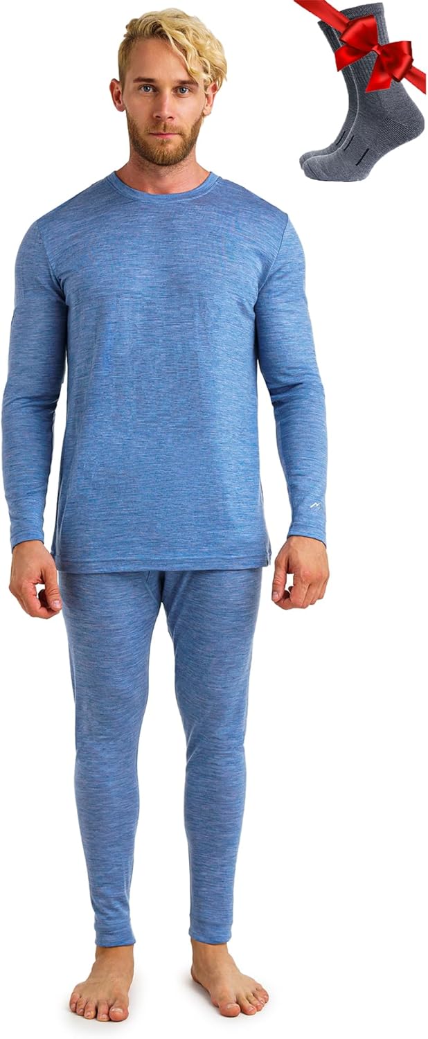 Merino.tech Merino Wool Base Layer Mens Set - Heavyweight, Midweight, Lite Merino Wool Thermal Underwear For Men Top, Bottom-65