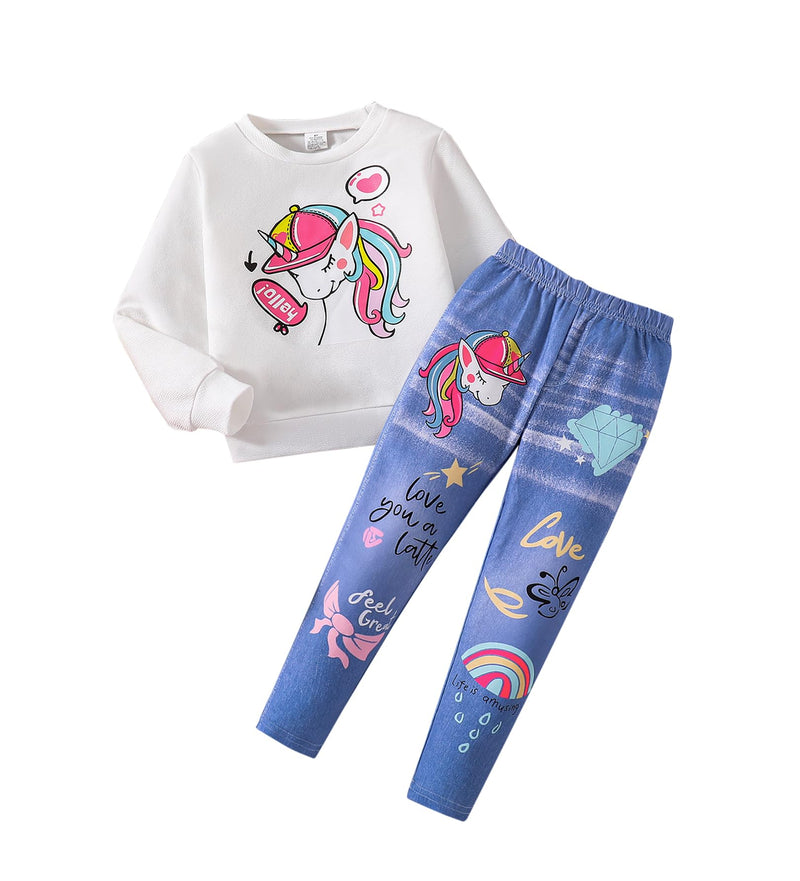 VeryNew Toddler Girl Clothes Sets, 2Pcs Cute Fall Outfit for Little Girls, Long Sleeve Top & Pants for Size 4-8T