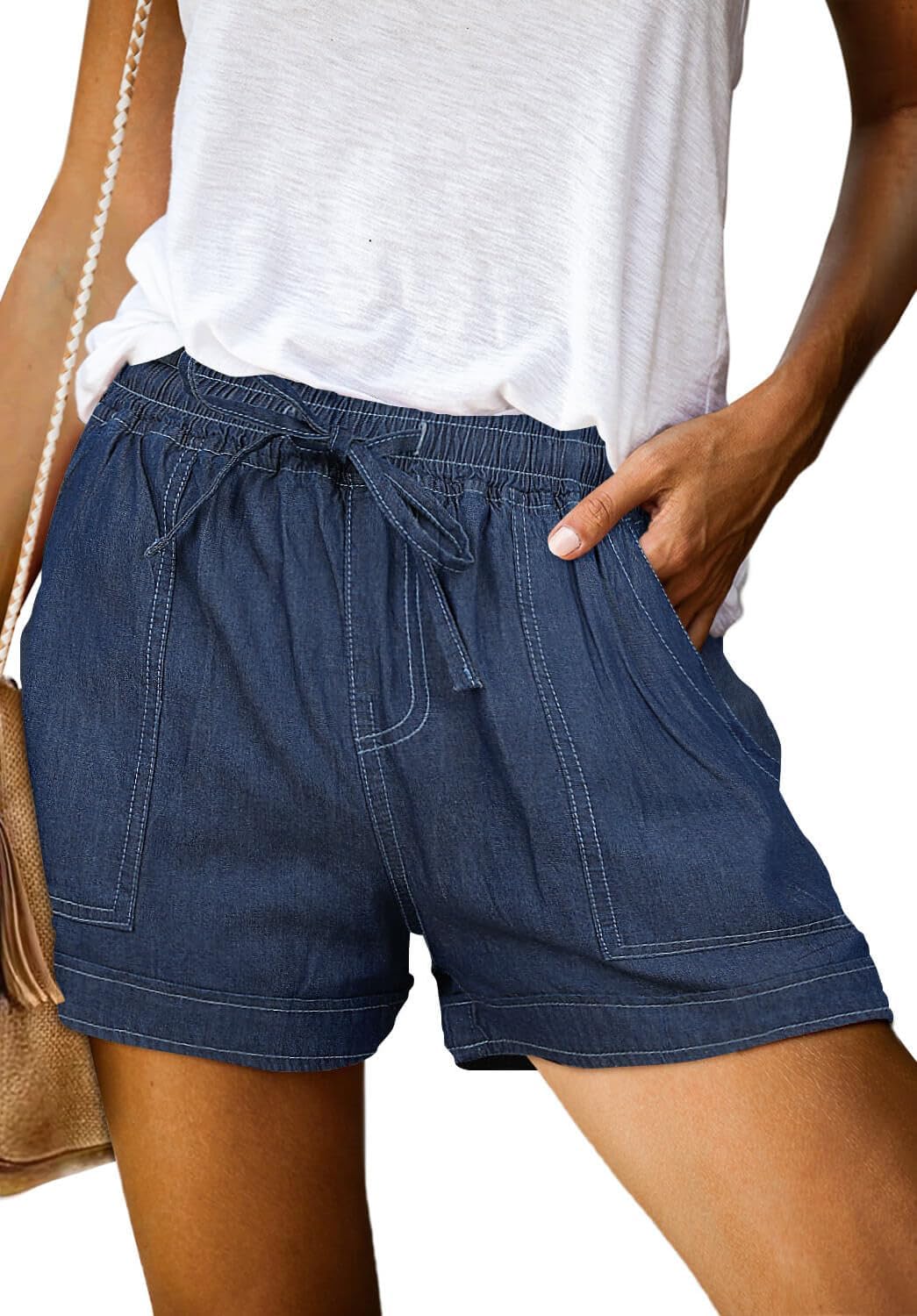 ONLYSHE Womens Casual Drawstring Shorts Summer Elastic Waist Shorts Pocketed Pants