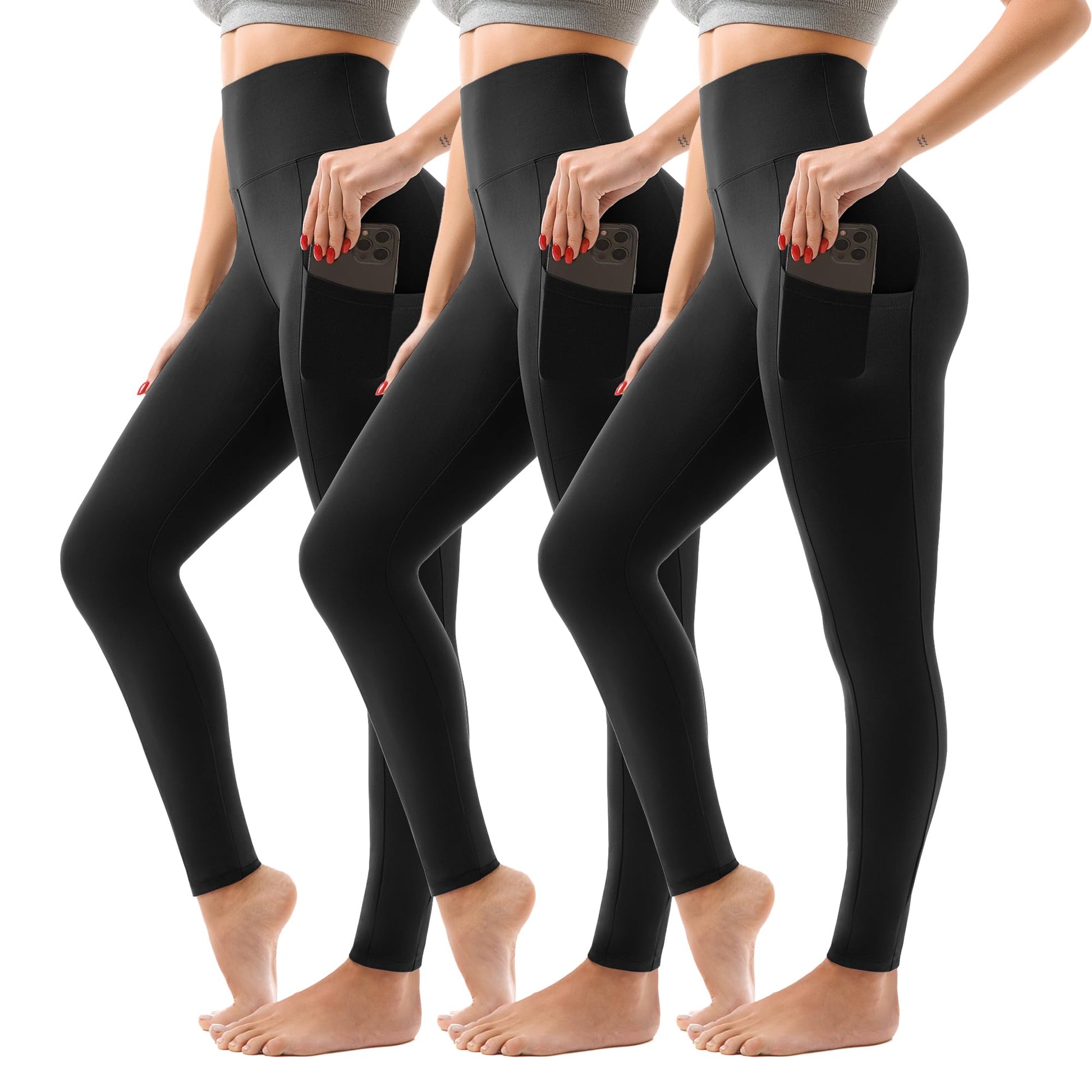 SINOPHANT 3 Pack Leggings for Women - High Waisted Buttery Soft Yoga Pants for Workout Athletic Sports