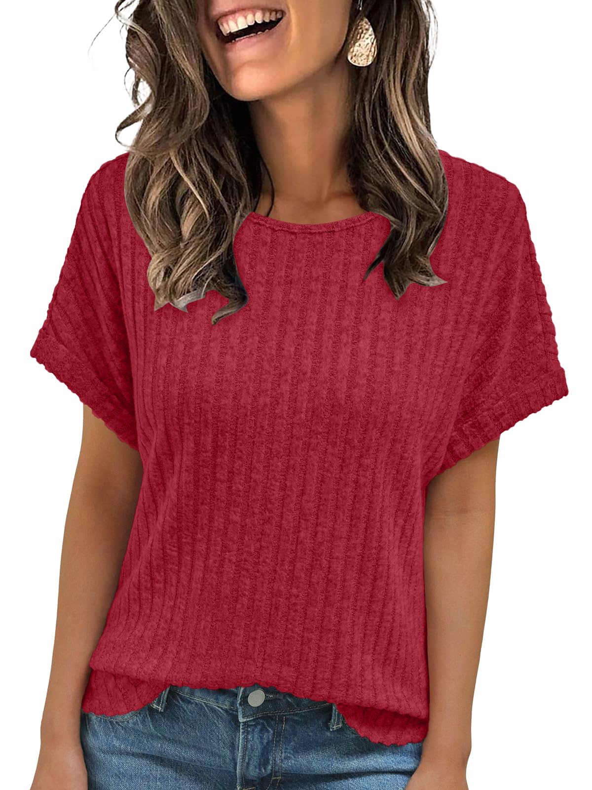 AUTOMET Women Textured Shirts Fall Sweaters Loose Fit Short Sleeve Tunic Tops 2025 Dressy Casual Business Blouses-90