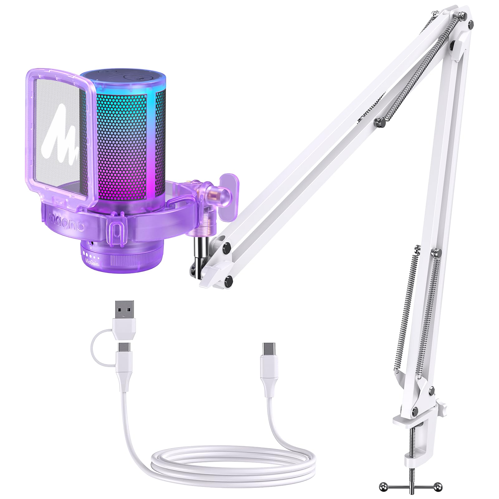 MAONO Gaming USB Microphone, Noise Cancellation Condenser Mic with Mute, Gain, Monitoring, Boom Arm Mic for Streaming, Podcast, Twitch, YouTube, Discord, PC, Computer, PS4, PS5, Mac, GamerWave DGM20S