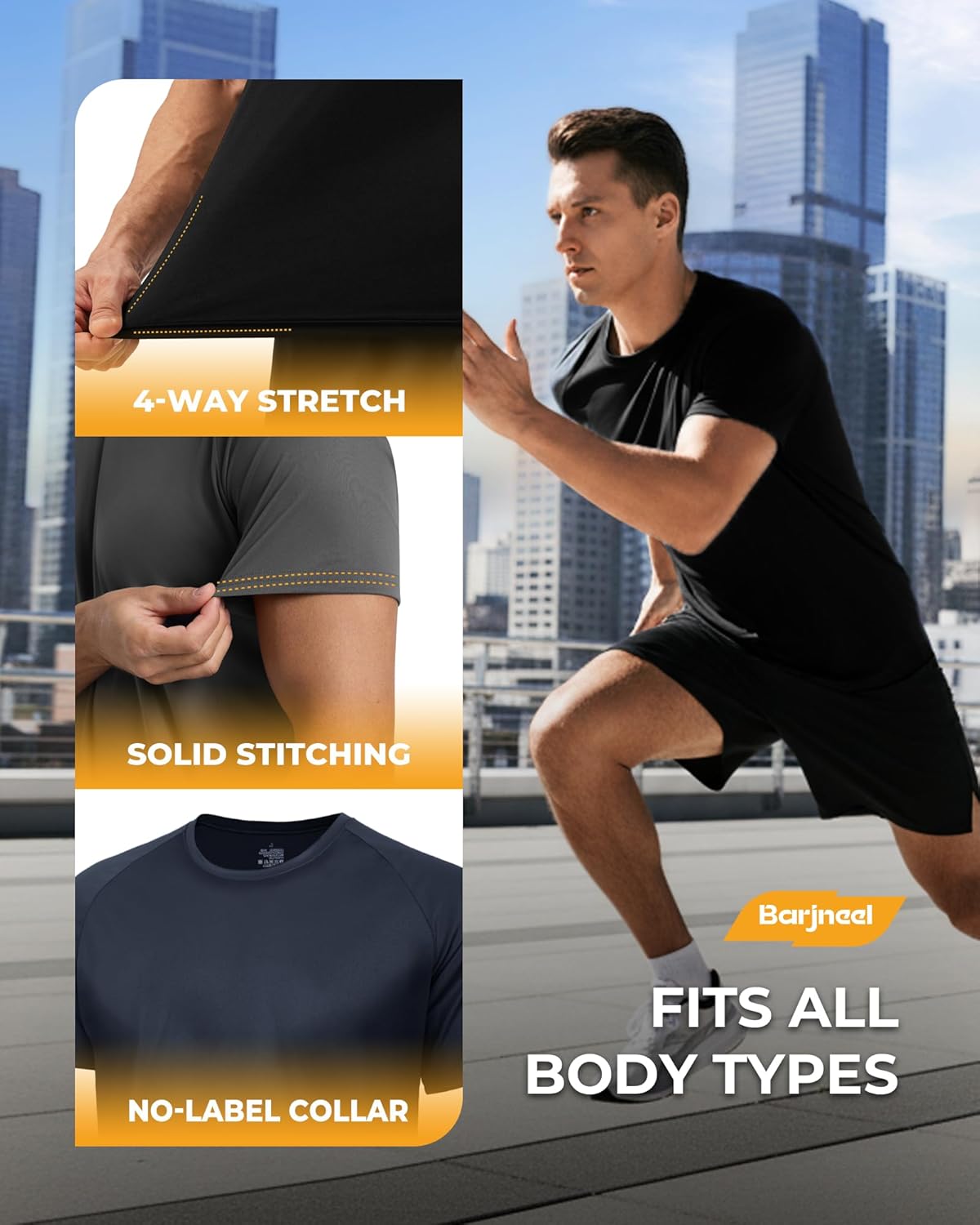 2 Pack Workout Shirts for Men - Black Casual Quick Dry Moisture Wicking Men's T-Shirts for Gym Running Athletic