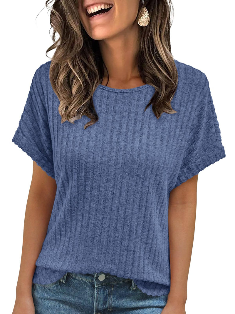 AUTOMET Women Textured Shirts Fall Sweaters Loose Fit Short Sleeve Tunic Tops 2025 Dressy Casual Business Blouses-68