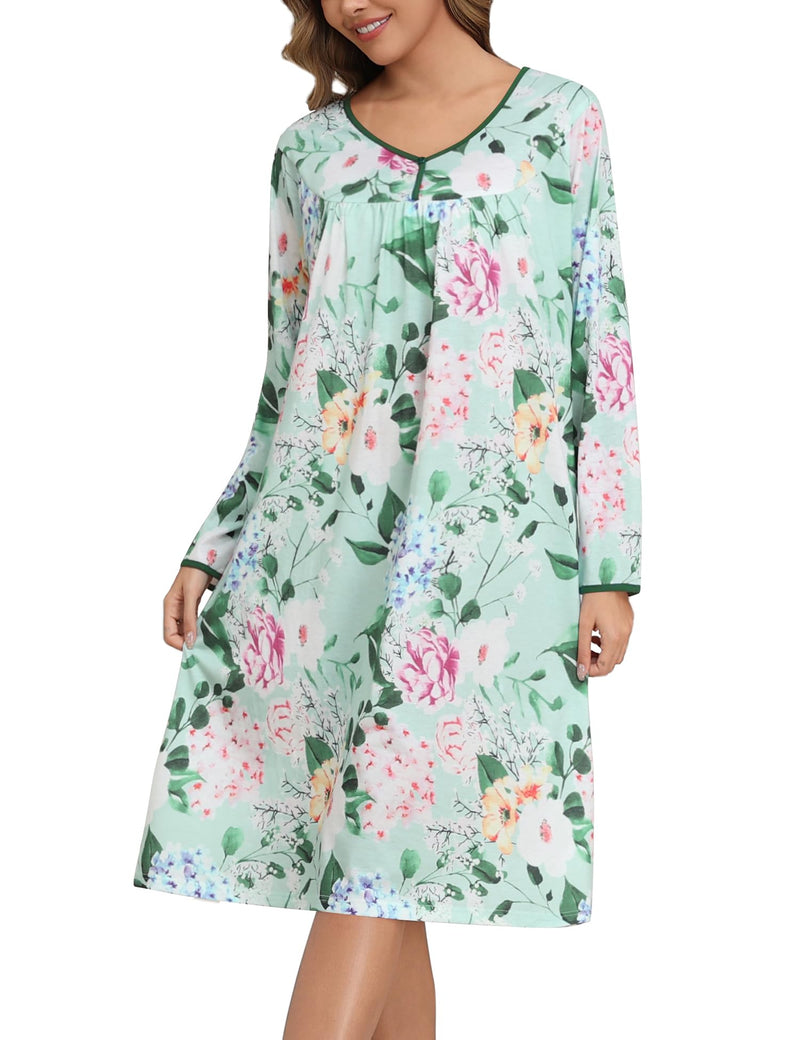 YOZLY Nightgowns for Women Soft Cotton Long Sleeve Night Gwon with Pockets-81