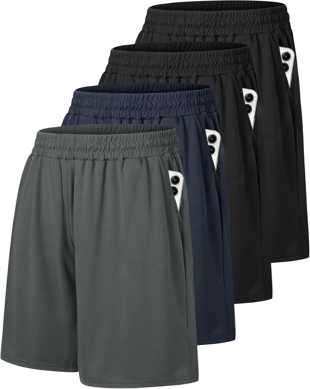 4 Pack Gym Mens Shorts - Basketball Athletic Shorts with Pockets Fitness Clothing Black Workout Quick Dry Shorts