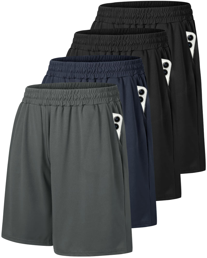 4 Pack Gym Mens Shorts - Basketball Athletic Shorts with Pockets Fitness Clothing Black Workout Quick Dry Shorts