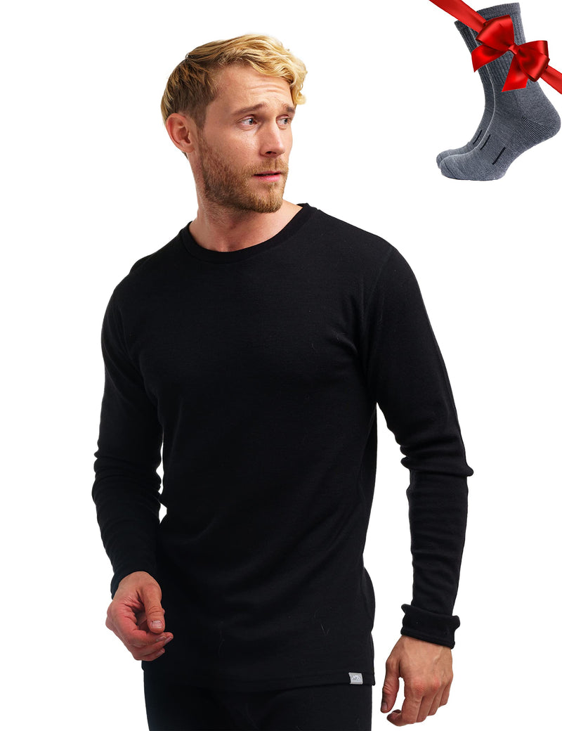 Merino.tech Merino Wool Base Layer - Mens 100% Merino Wool Long Sleeve Thermal Shirts Heavyweight, Midweight, Lite with Socks-14