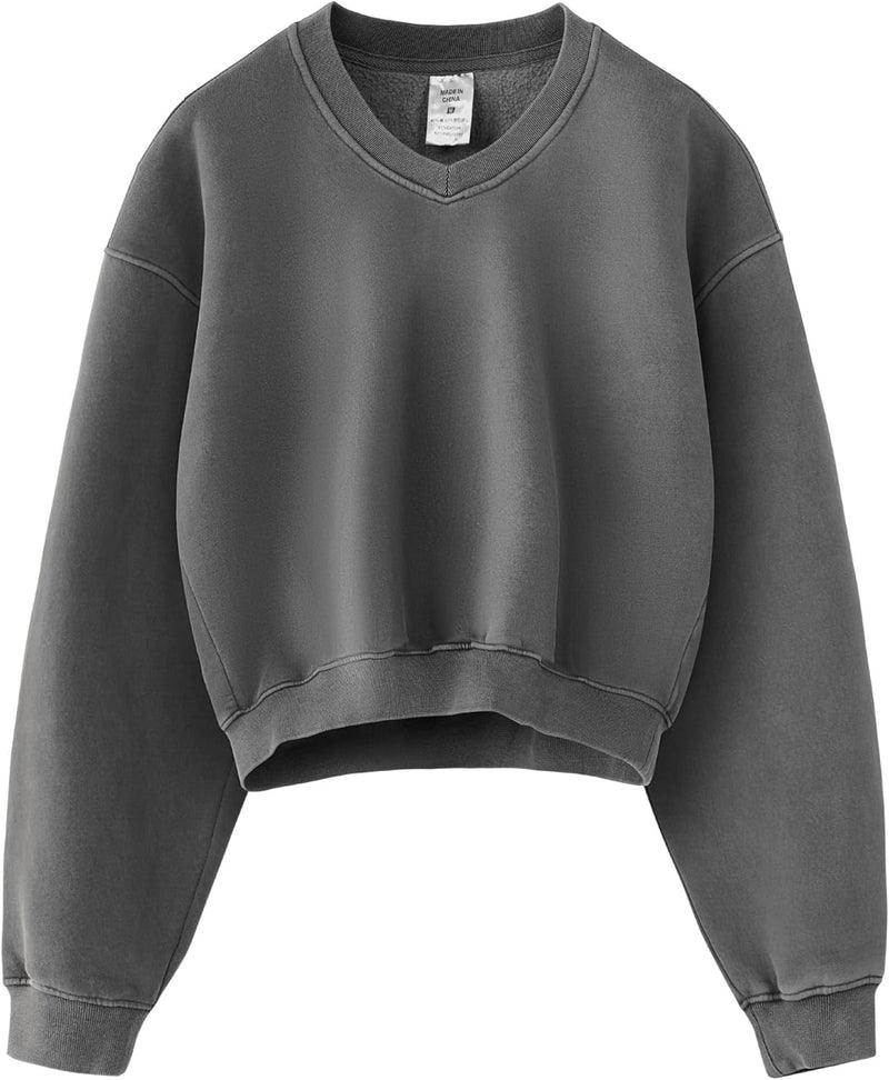Hatant Sweatshirt for Women Acid Wash Athletic Hoodie Heritage Fleece V-neck Long Sleeve Hoodie Fleece Women Sweatshirt-33