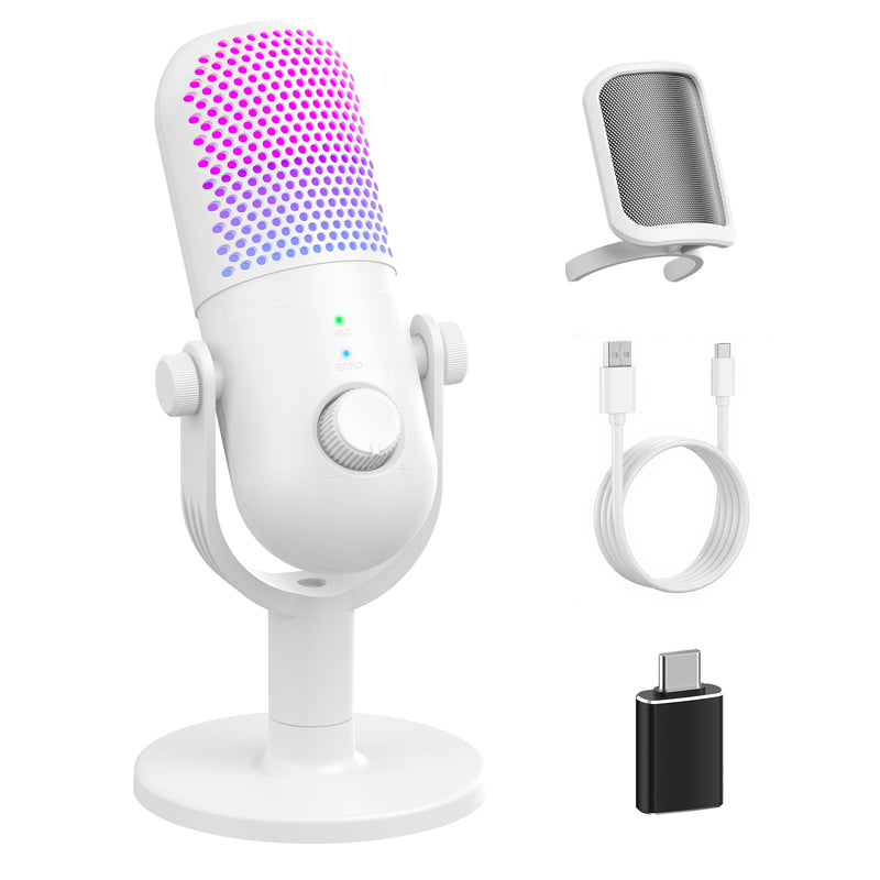 USB Microphone for PC Gaming: Condenser Microphone RGB for Gamer with Stand Mic - Recording Mic for Computer&Laptop with Qiuck Mute - Desk Podcast Mic for Podcast & Singing & Streaming & Youtube Black