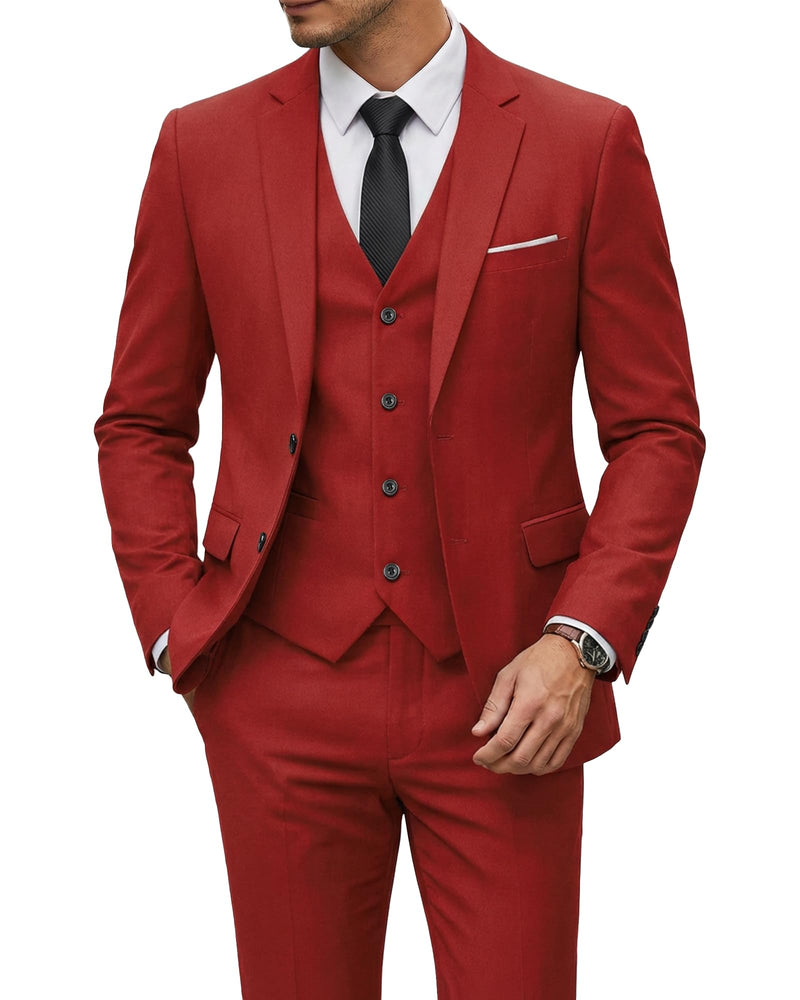 YND Men's 3 Piece Suit Set with Tie, 2 Button Slim Fit Solid Blazer Jacket Vest Pants, Business Wedding Party Suits for Men-79