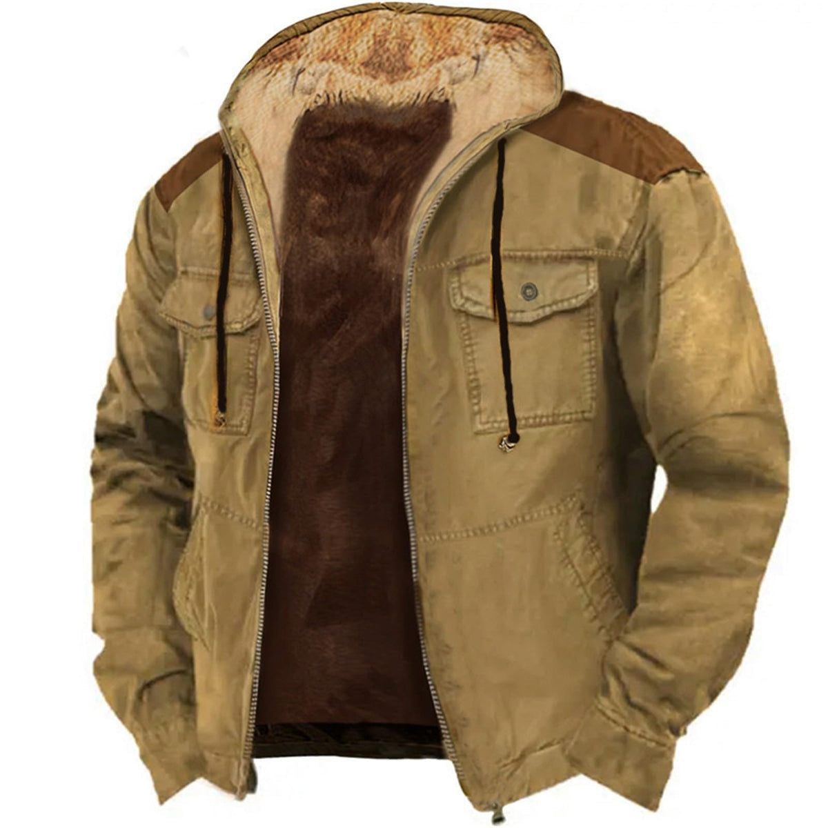 Mens Military Jackets Heavyweight Winter Hoodie Jacket Warm Fleece Sherpa Lined Coats Drawstring Zipper Hooded Outwear