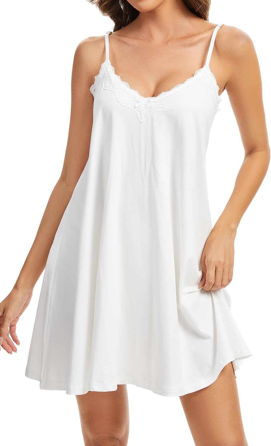 Nightgowns for Women Sexy Lace Sleepwear V Neck Short Night Gowns Sleeveless Chemise Nighty-69