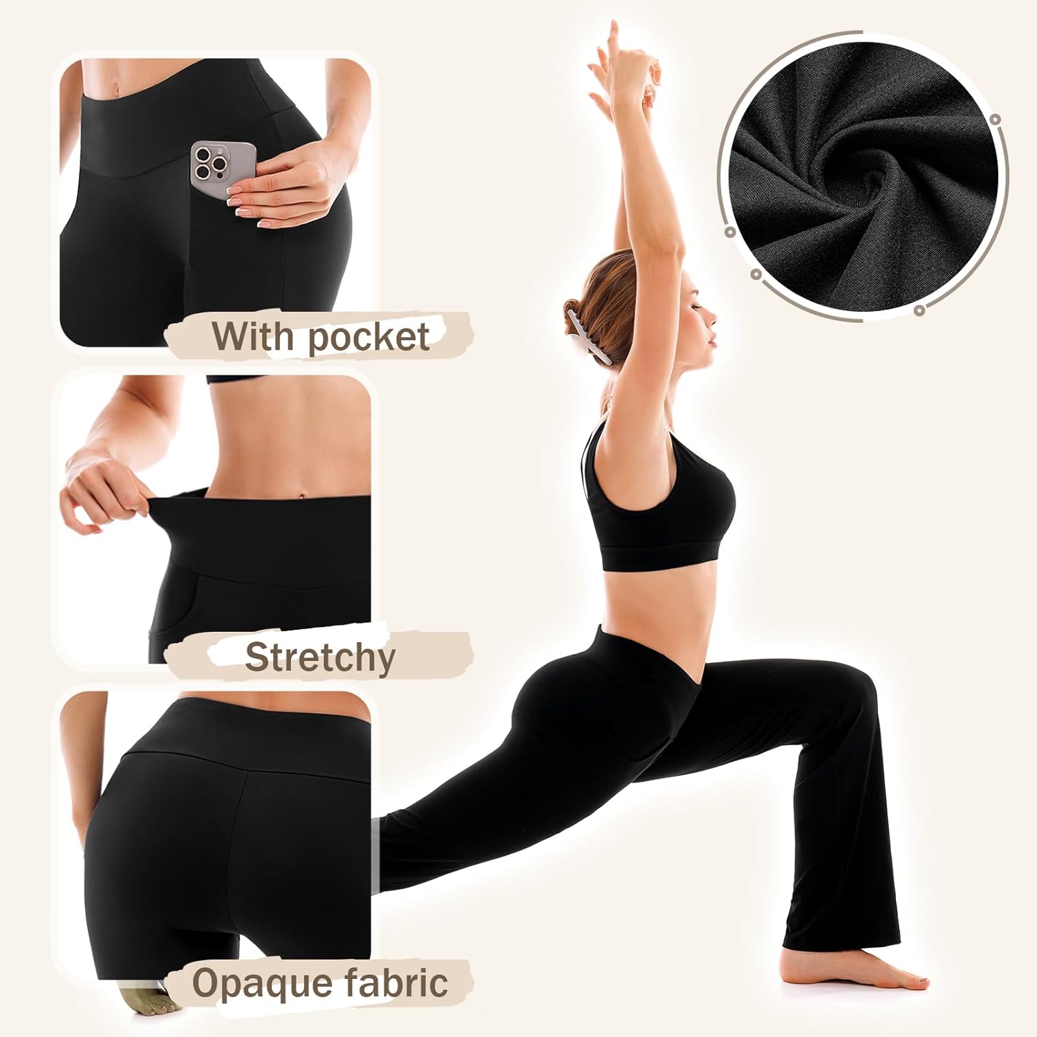 Walifrey Flare Leggings with Pocket for Women,High Waisted Opaque Flare Pants for Yoga Workout