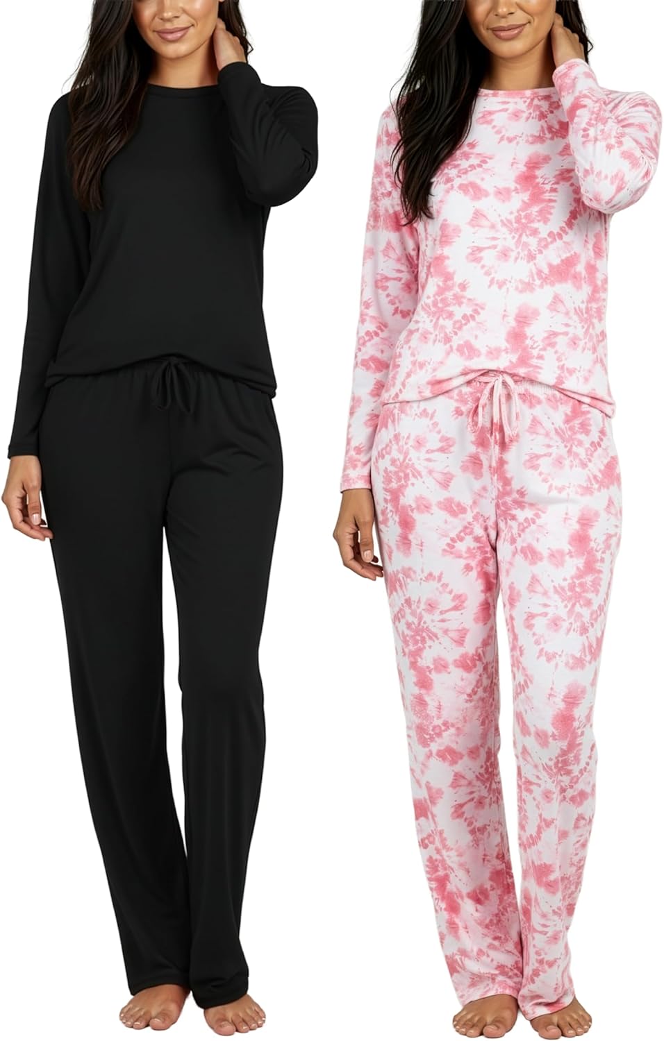 Real Essentials 2 Pack: Women's Comfy Pajama Sets - Short & Long Sleeve Ladies Loungewear Sleepwear PJs (Available In Plus)-82