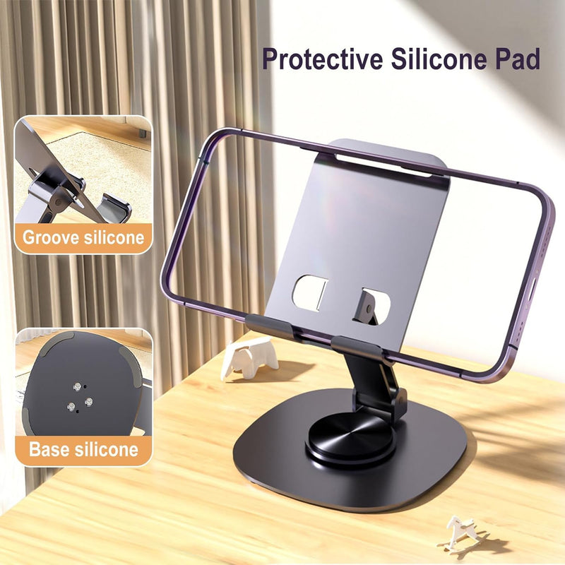 360°Rotating Phone Holder for Desk, Portable & Foldable Cell Phone Stand for Office & Kitchen, Adjustable Tablet Stand for All Mobile Phones, iPhone, iPad, Nintendo Switch (Metal Purple)