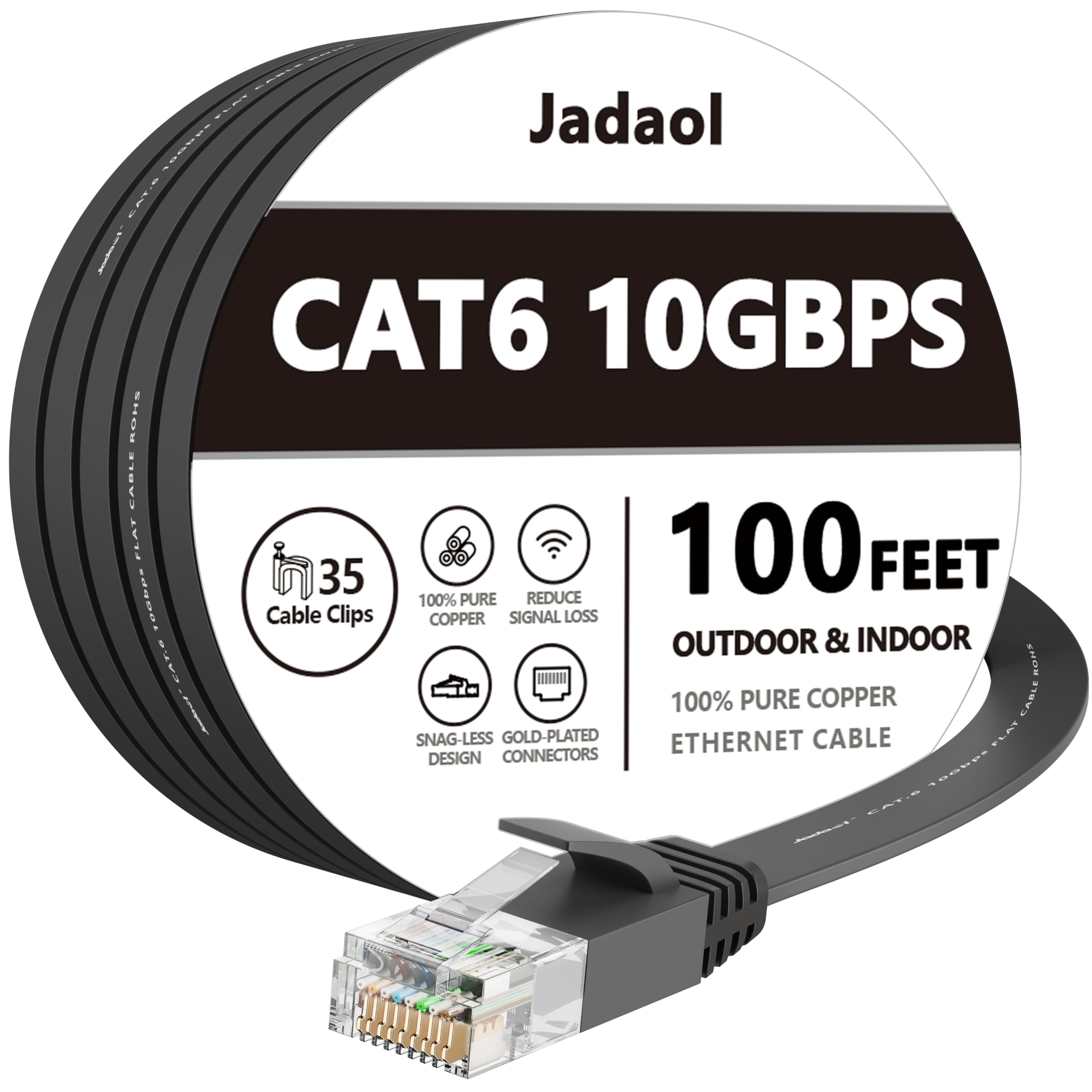Jadaol Cat 6 Ethernet Cable 50 ft, 10Gbps Support Cat8 Cat7 Network, Flat RJ45 LAN Patch Cable, High-Speed Wired Internet Cable for Router, Modem, Switch, Gaming Consoles, PC, Streaming Devices, White
