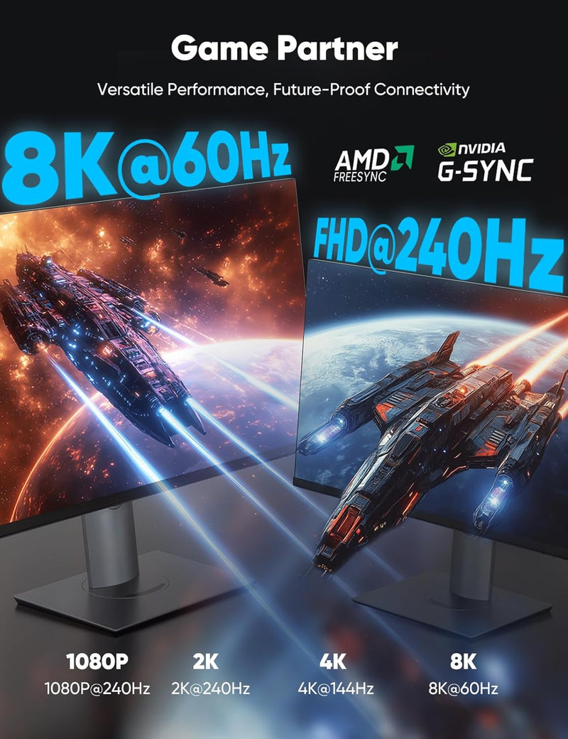 Capshi 8K DisplayPort Cable 1.4, VESA Certified 6.6FT DP Cord (8K@60Hz, 4K@144Hz, 2K@240Hz), 32.4Gbps Display Port Cable for Gaming Monitor, Graphic, PC, HDR/HDCP 2.2/FreeSync/G-Sync, Braided, Grey