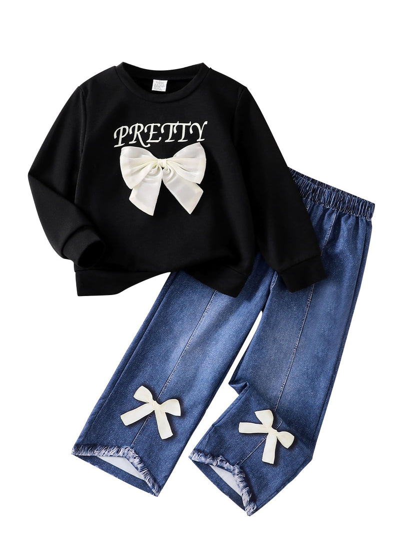 VeryNew Toddler Girl Clothes Sets, 2Pcs Cute Fall Outfit for Little Girls, Long Sleeve Top & Pants for Size 4-8T