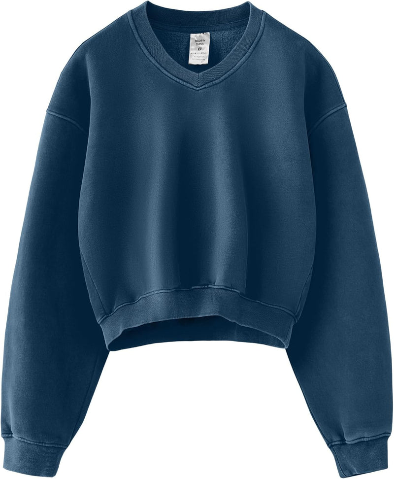 Hatant Sweatshirt for Women Acid Wash Athletic Hoodie Heritage Fleece V-neck Long Sleeve Hoodie Fleece Women Sweatshirt-18