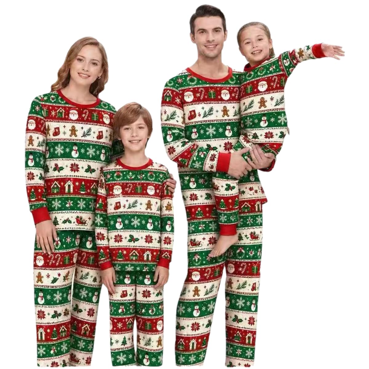 lohill Christmas Pajamas for Family, Womens Sanda Claus Snow Print Xmas Pjs Pajamas matching christmas pjs