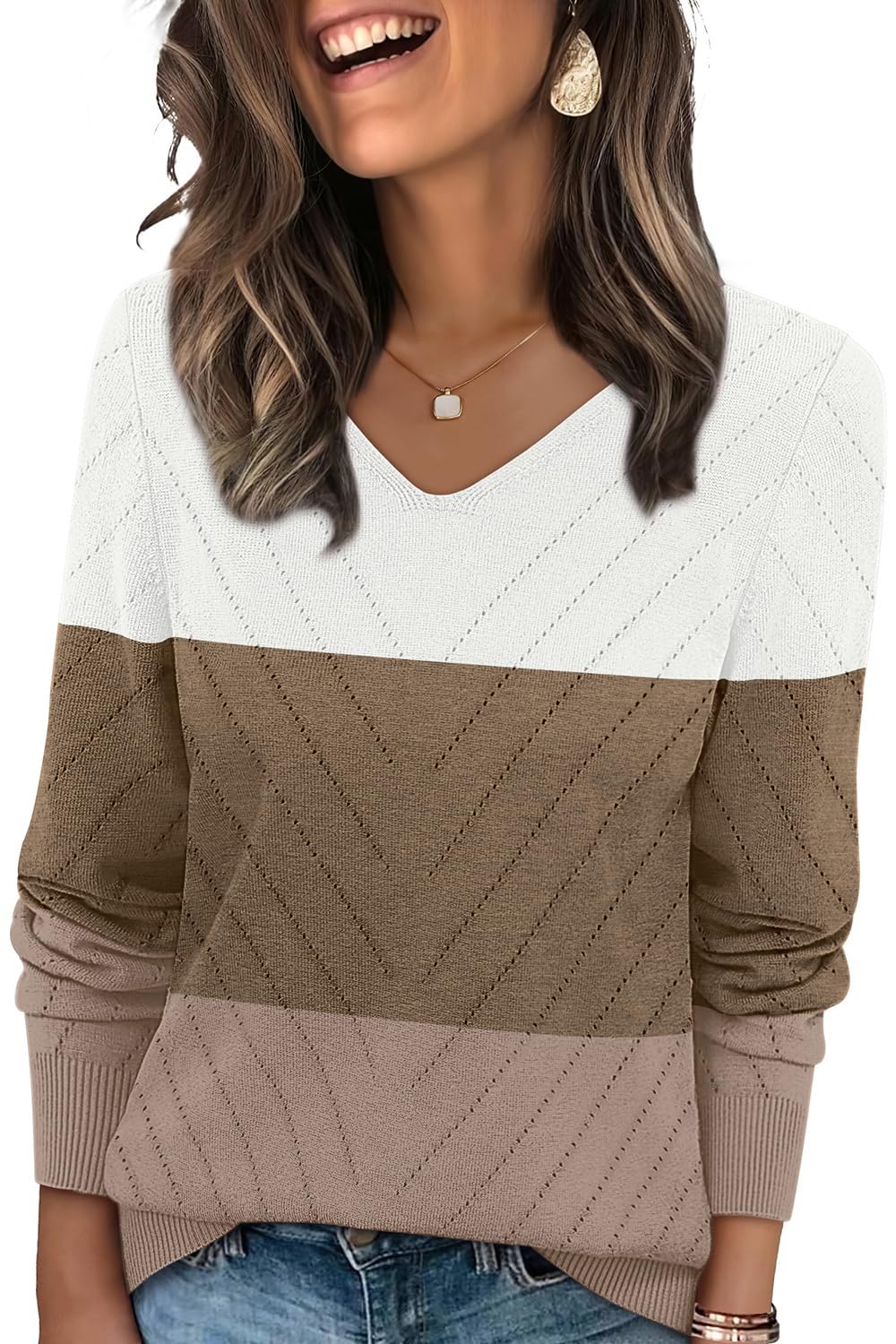 WIHOLL Sweaters for Women V Neck Casual Knit Long Sleeve Tops Lightweight Pullover Clothes Fall Fashion Outfits 2025-48