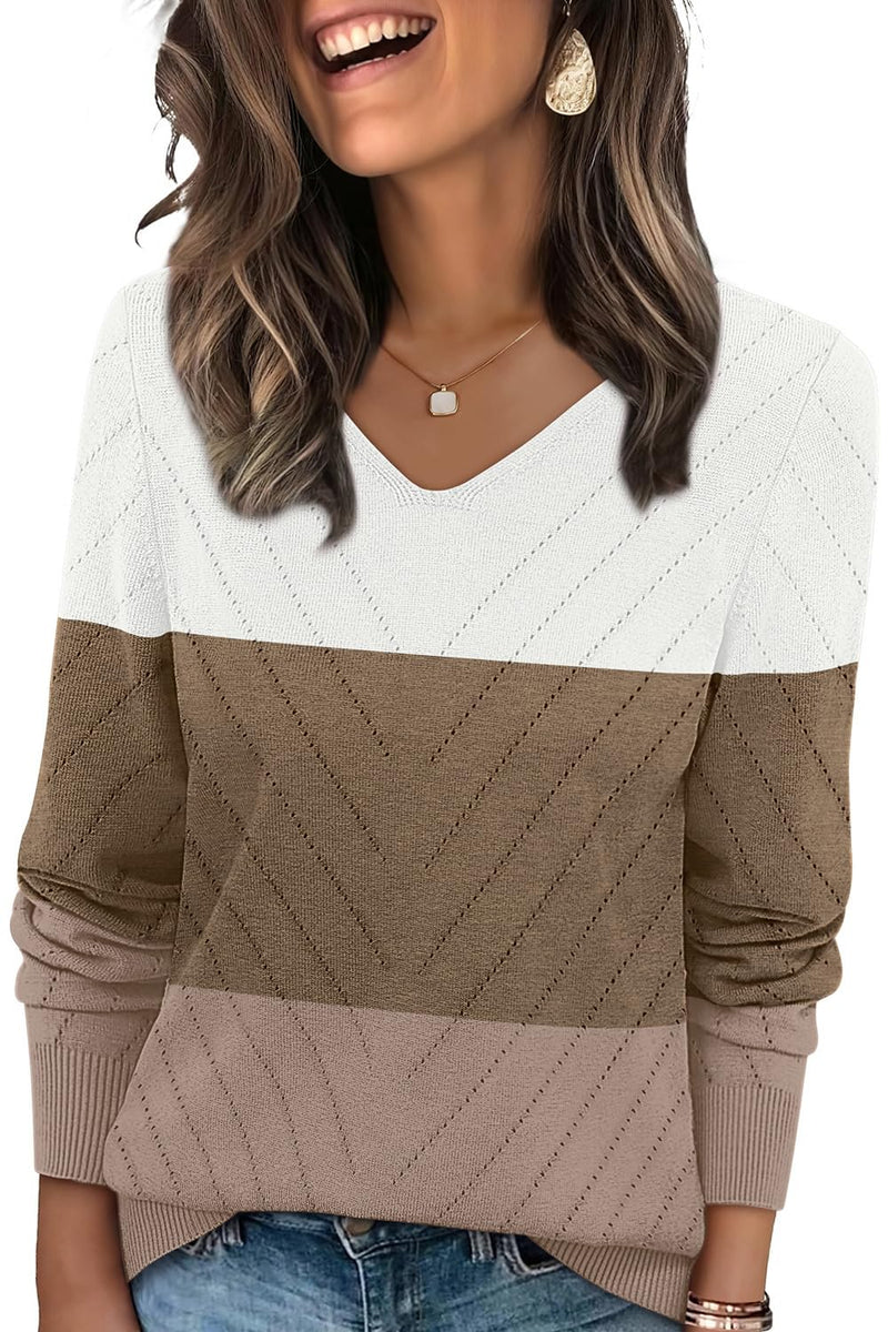 WIHOLL Sweaters for Women V Neck Casual Knit Long Sleeve Tops Lightweight Pullover Clothes Fall Fashion Outfits 2025-48