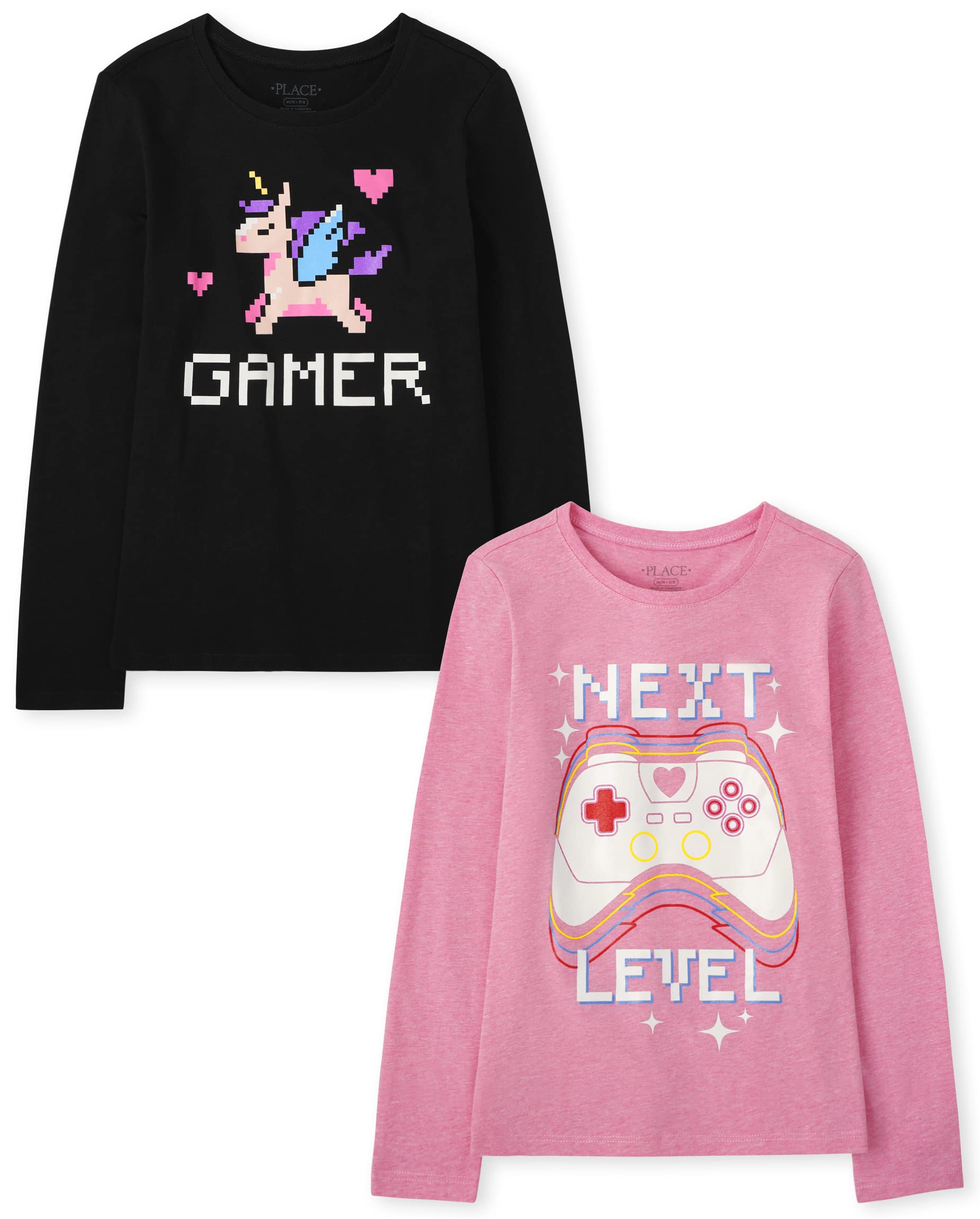 The Children's Place Girls Unicorns,Sports,Butterflies Long Sleeve Graphic T-Shirts,2 Pack