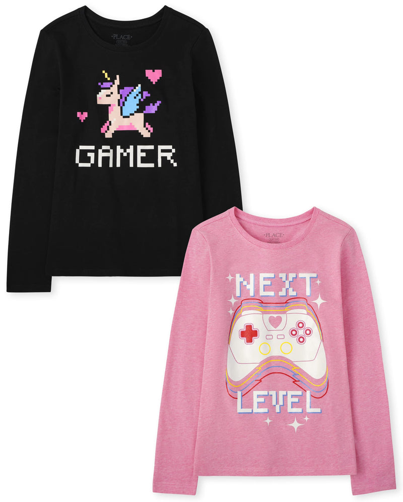 The Children's Place Girls Unicorns,Sports,Butterflies Long Sleeve Graphic T-Shirts,2 Pack