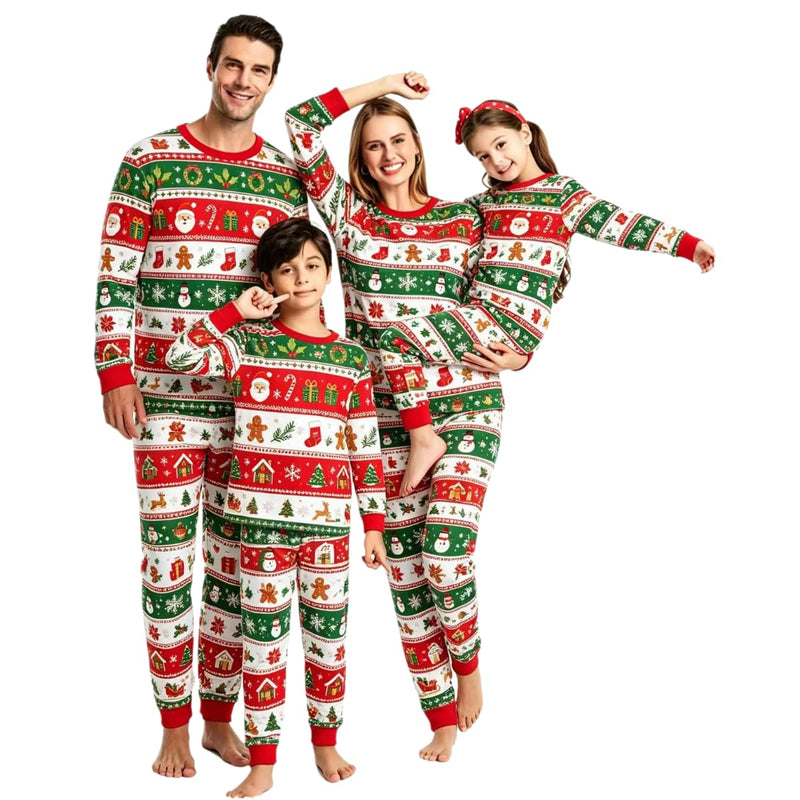 lohill Christmas Pajamas for Family, Womens Sanda Claus Snow Print Xmas Pjs Pajamas matching christmas pjs