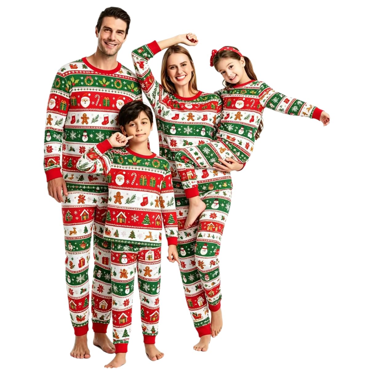lohill Christmas Pajamas for Family, Womens Sanda Claus Snow Print Xmas Pjs Pajamas matching christmas pjs