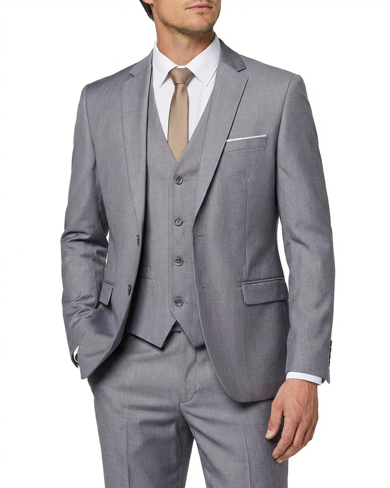 MY'S Men's 3 Piece Slim Fit Suit Set with Tie, 2 Button Blazer Jacket Vest & Pants, Business Wedding Party Prom Suit for Men-50