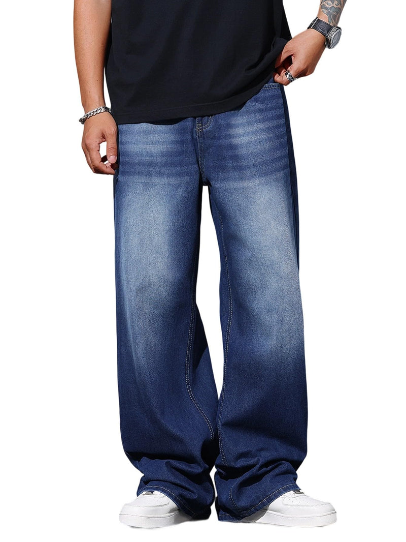 Mens Wide Leg Baggy Jeans Y2k Casual Fashion Loose Denim Pants Work Office Streetwear-54