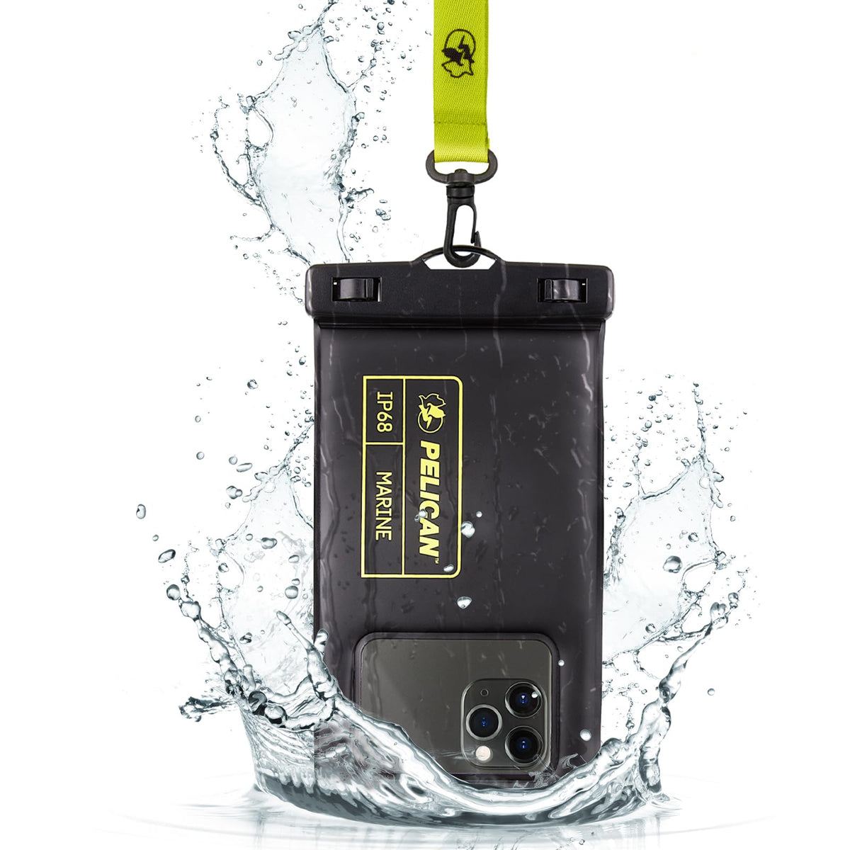 Pelican 2 Pack Marine Waterproof Phone Pouch (Regular) -Black/Hi-Vis Yellow | Touchscreen IP68 Floating Waterproof Phone Case w/Detachable Lanyard - Fits All Phones - Beach Cruise Ship Travel Essentials