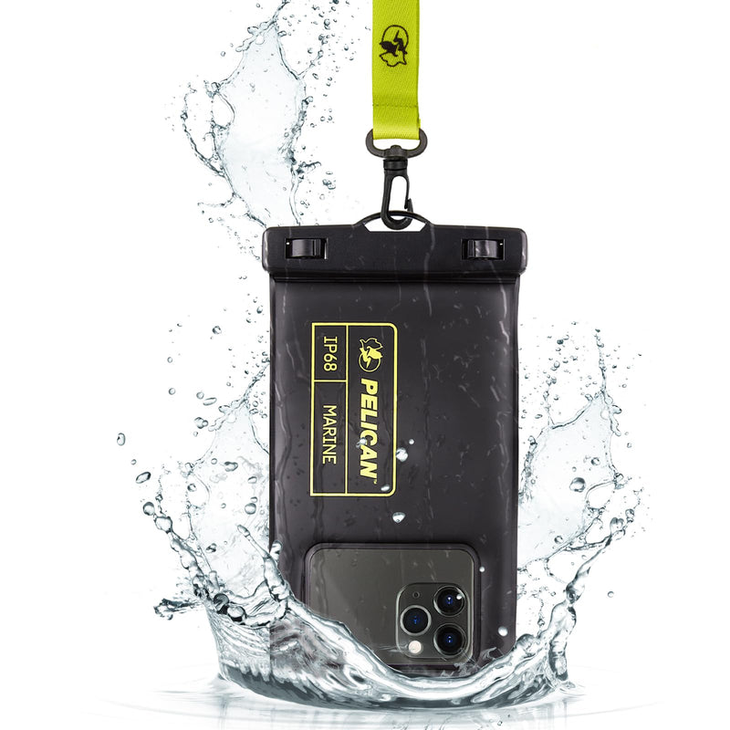 Pelican 2 Pack Marine Waterproof Phone Pouch (Regular) -Black/Hi-Vis Yellow | Touchscreen IP68 Floating Waterproof Phone Case w/Detachable Lanyard - Fits All Phones - Beach Cruise Ship Travel Essentials