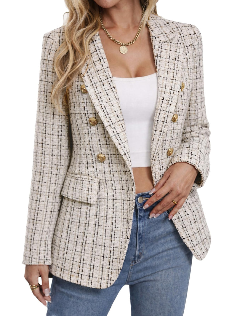 Mina Self 2026 Winter Women's Tweed Wool Blazer Jacket - Plaid Warm Fully Lined Fashion Business Casual Elegant Coat Pockets-7