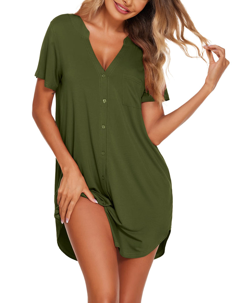 Ekouaer Women V Neck Button Down Nightgown-46