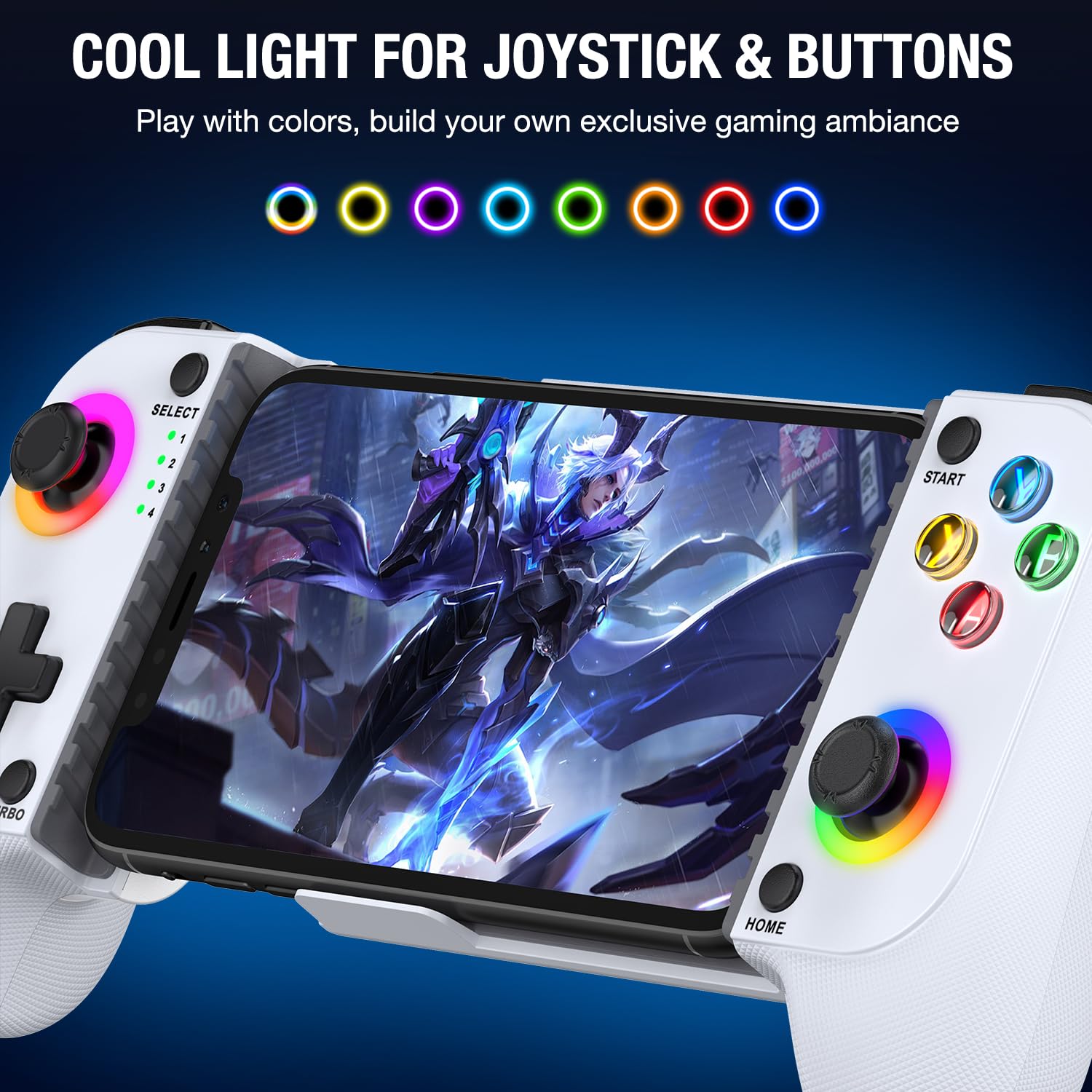 Mocagen MC1 Phone Controller for iPhone/Android Support Phone Case, Hall Effect Joysticks, Wireless Mobile Gaming Controller with 8-Color RGB Lighting, Turbo, Triggers, KeyLinker App