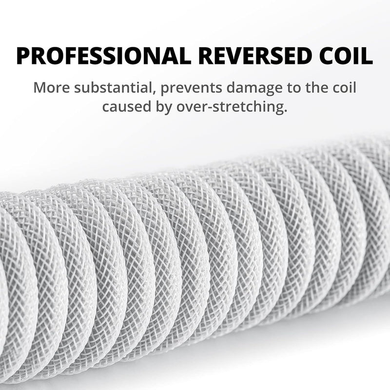 GUNMJO Pro Custom Coiled USB C Cable for Gaming Keyboard, Double-Sleeved Mechanical Keyboard Cable with Detachable Metal Aviator, 1.5M USB-C to USB-A, White Color